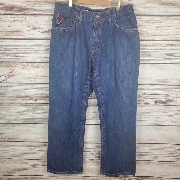 Ariat Mens 33x30 Low Rise M4 Bootcut CAT 2 2112 Dark Wash Blue Work Jeans   #112 - Picture 1 of 10